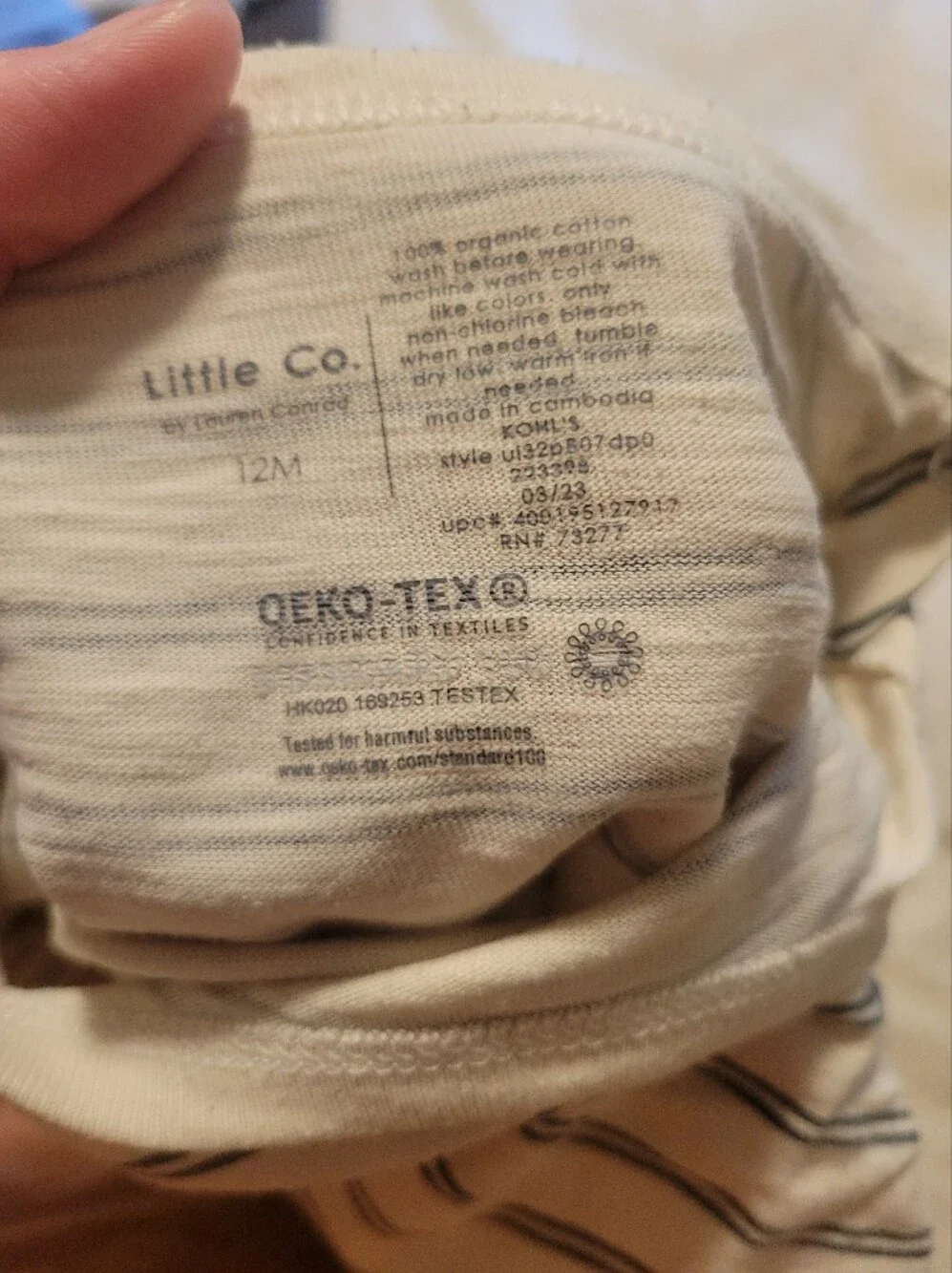 Little Co Organic Cotton Oeko Tex Striped Long Sleeve  in White and Navy - 12m